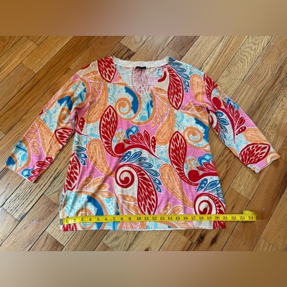 Talbots Sweater Women’s Size L Multicolor Floral Tropical Preppy 100% Cotton - Picture 7 of 9
